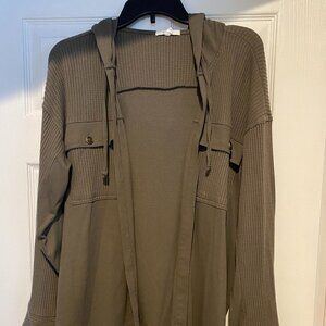 Maurice's Women's Waffle Knit Hooded Open Shacket Olive Size Large Like New